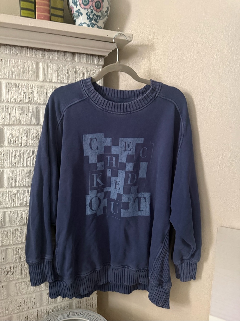 aerie Navy Blue Graphic Crewneck Sweater